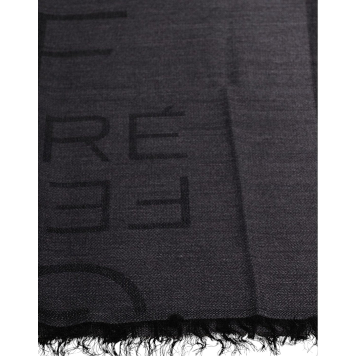 GF Ferre Dark Gray Wool Viscose Foulard Patterned Scarf GF Ferre Dark Slate Gray