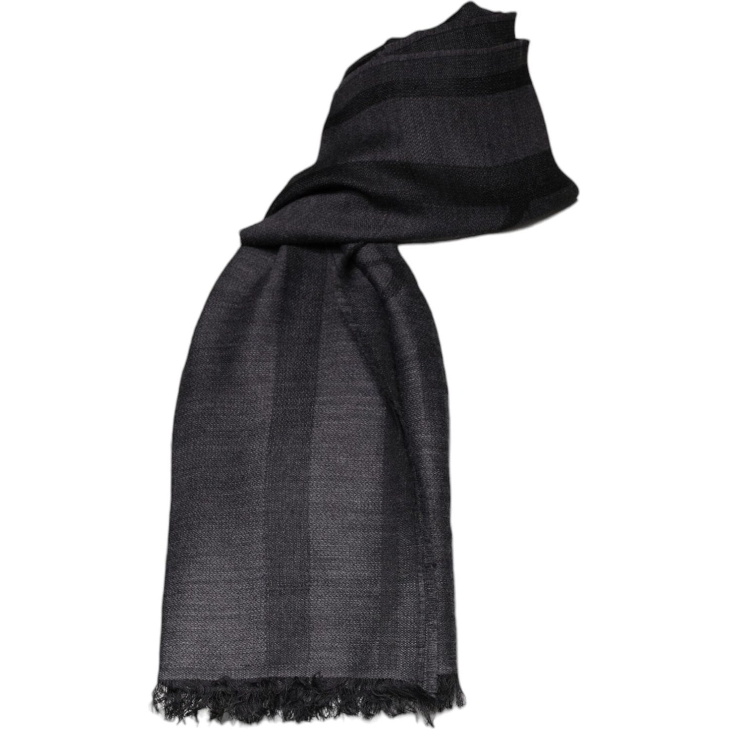 GF Ferre Dark Gray Wool Viscose Foulard Patterned Scarf GF Ferre Dark Slate Gray