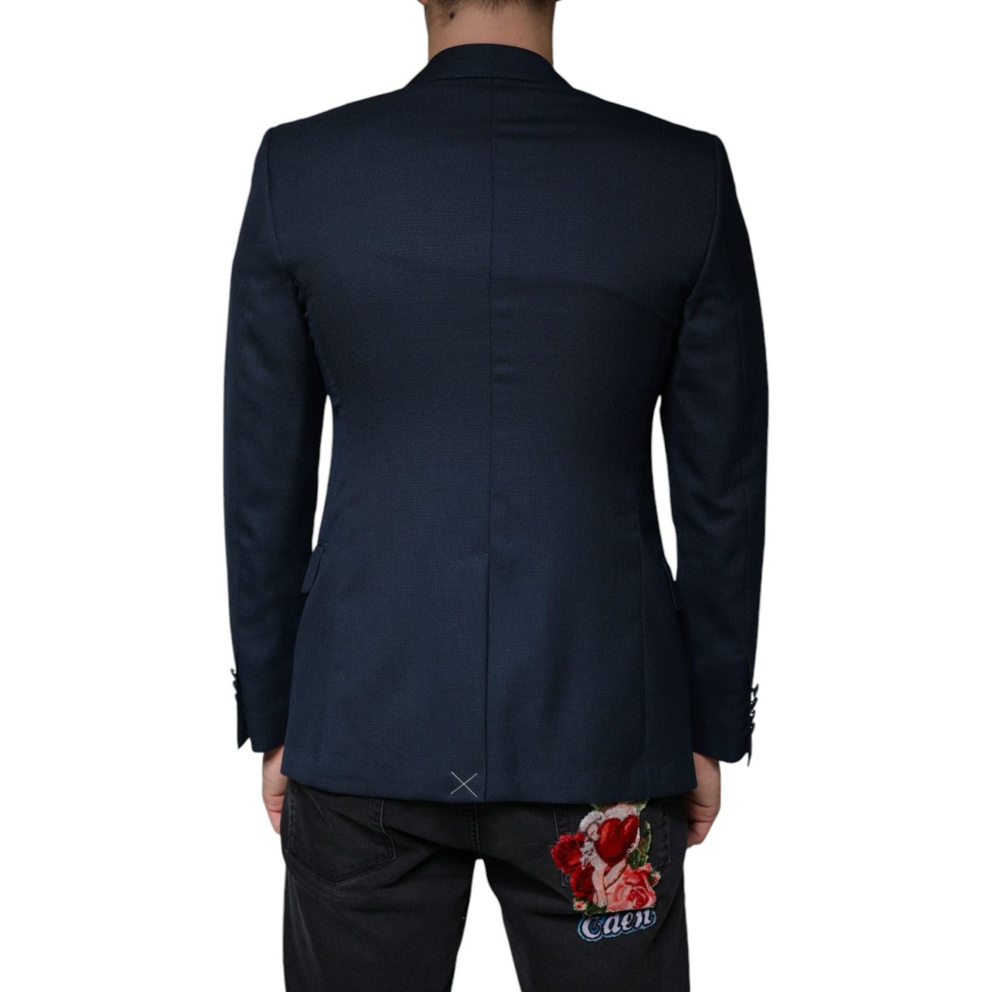 Dolce & Gabbana Blue Wool Logo Single Breasted Coat Blazer Dolce & Gabbana Black