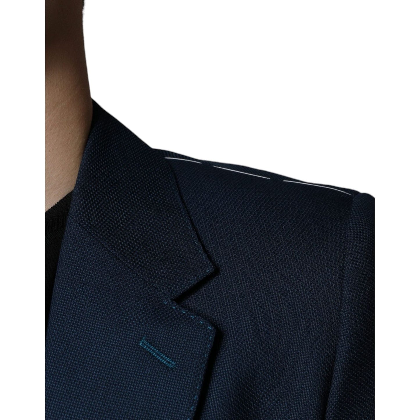 Dolce & Gabbana Blue Wool Logo Single Breasted Coat Blazer Dolce & Gabbana Black