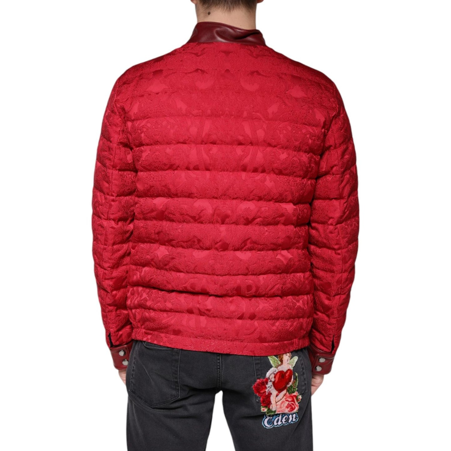 Dolce & Gabbana Red Quilted Bomber Gold Crown Logo Jacket Dolce & Gabbana Firebrick