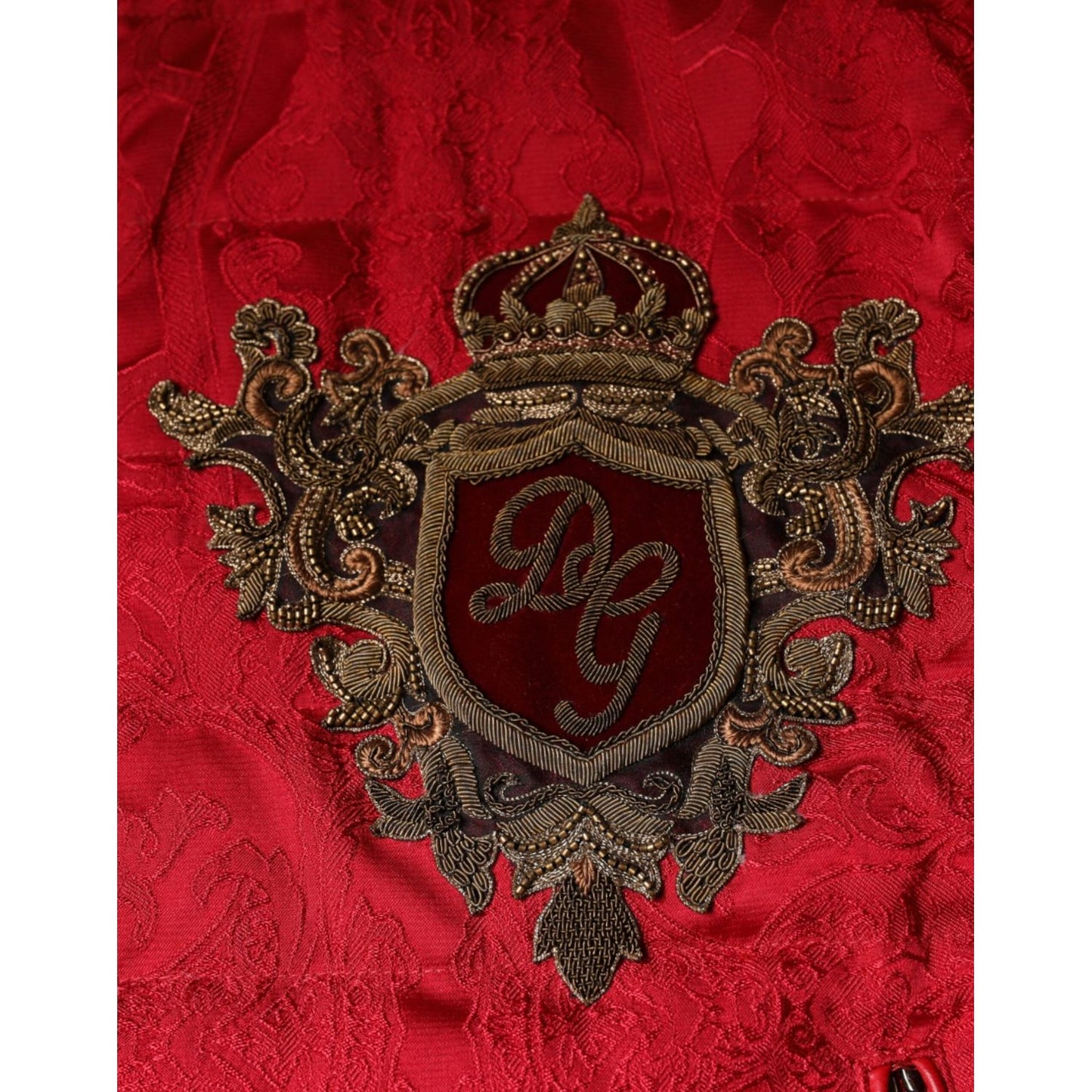 Dolce & Gabbana Red Quilted Bomber Gold Crown Logo Jacket Dolce & Gabbana Brown