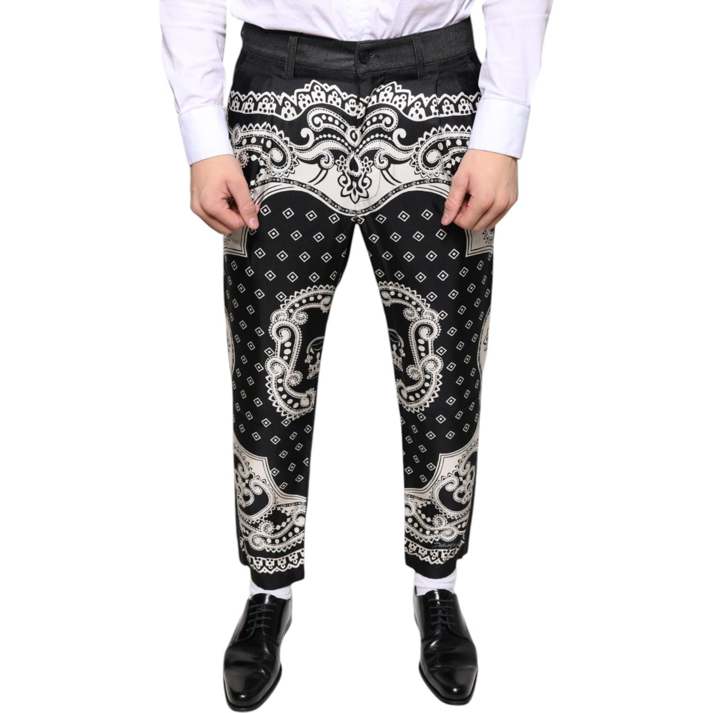 Dolce & Gabbana Black Bandana Silk Dress Pants Dolce & Gabbana Dark Slate Gray