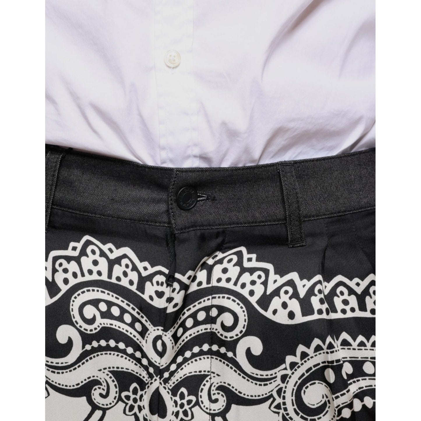 Dolce & Gabbana Black Bandana Silk Dress Pants Dolce & Gabbana Light Gray