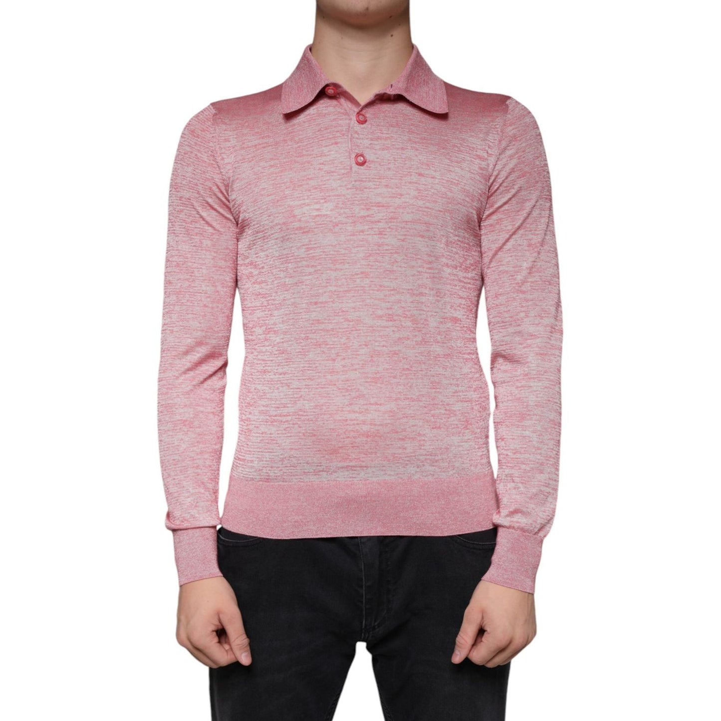 Dolce & Gabbana Pink Polyester Long Sleeve Men Polo T-shirt Dolce & Gabbana Rosy Brown