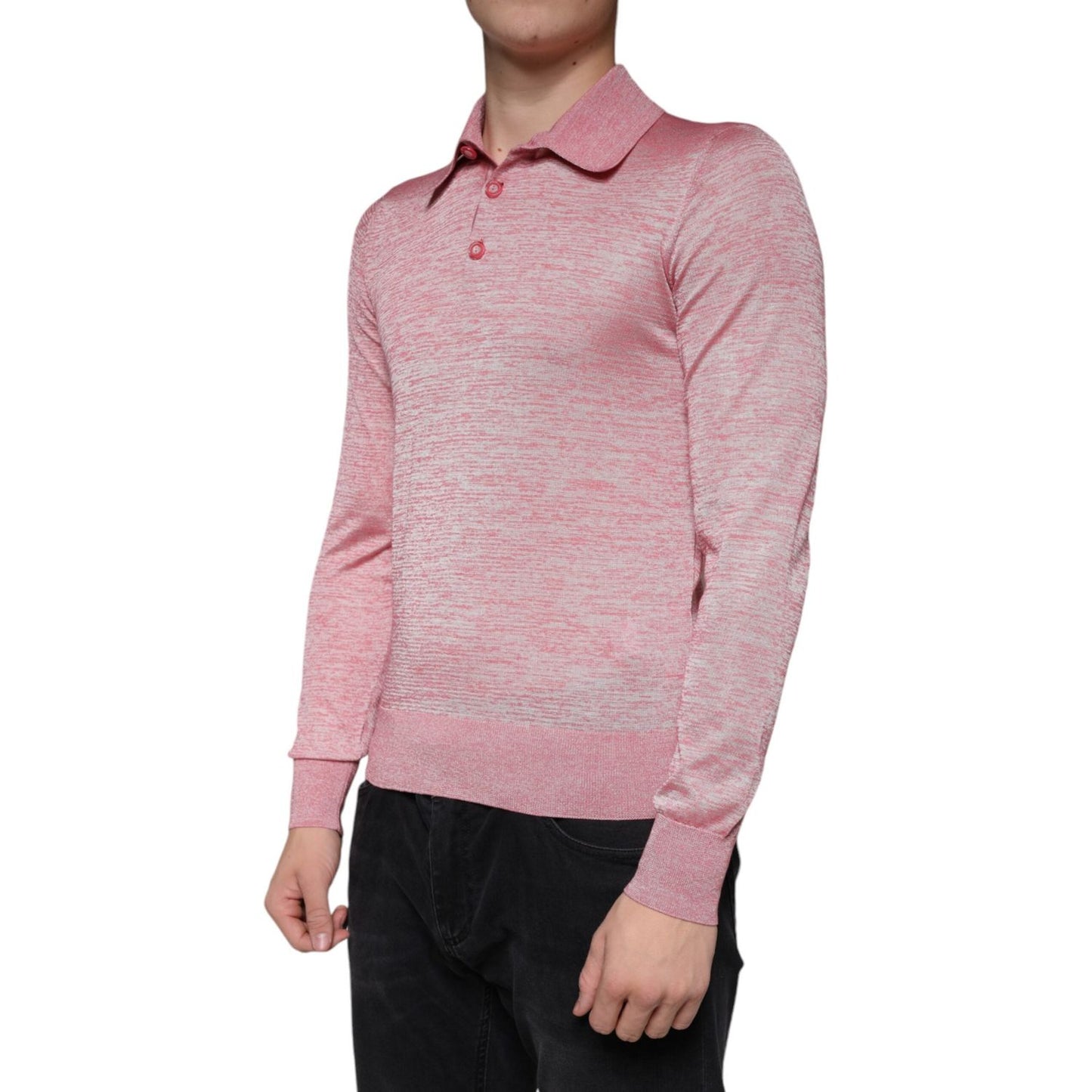 Dolce & Gabbana Pink Polyester Long Sleeve Men Polo T-shirt Dolce & Gabbana Rosy Brown