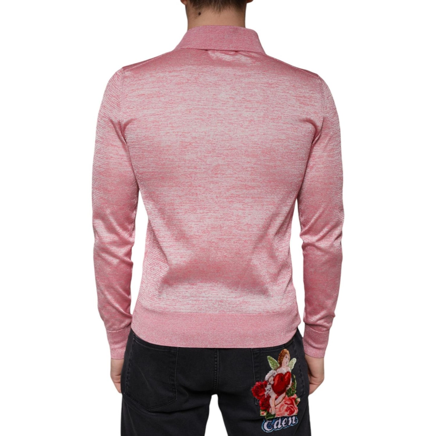 Dolce & Gabbana Pink Polyester Long Sleeve Men Polo T-shirt Dolce & Gabbana Rosy Brown