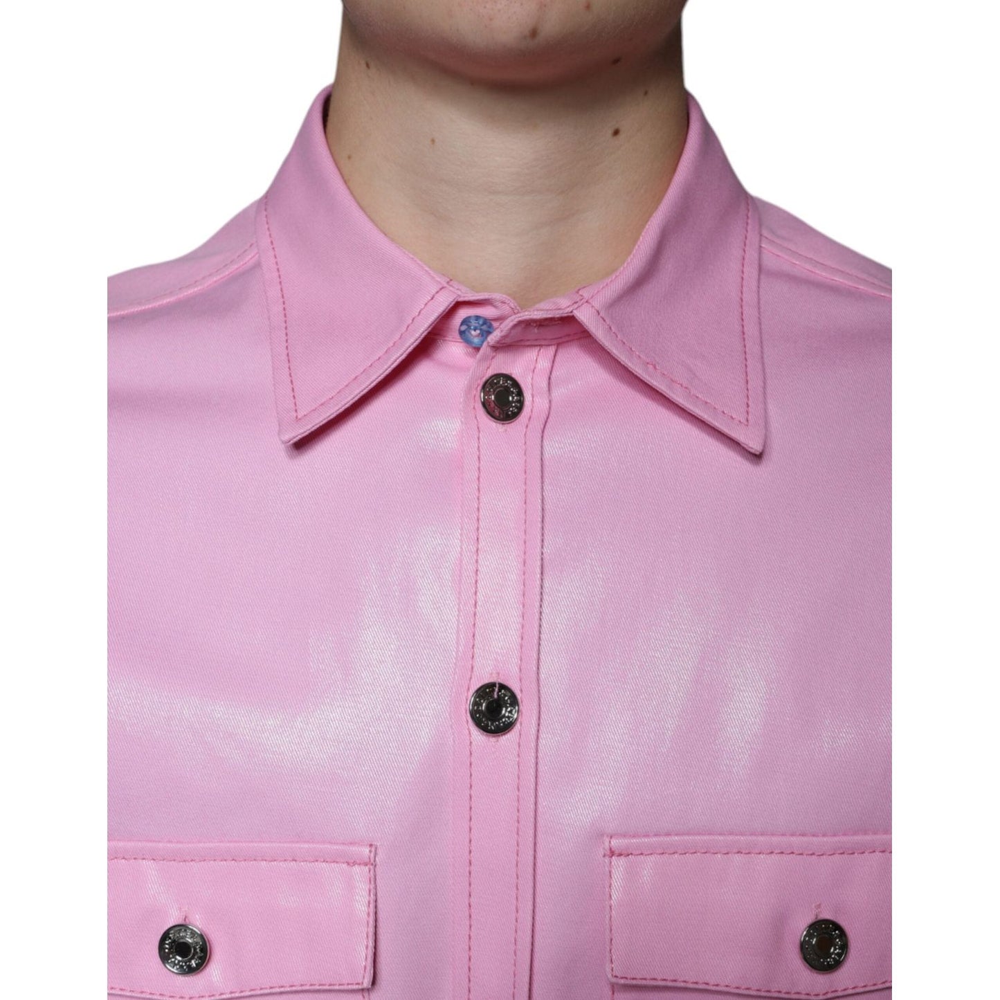 Dolce & Gabbana Pink Cotton Collared Button Down Shirt Dolce & Gabbana Gray