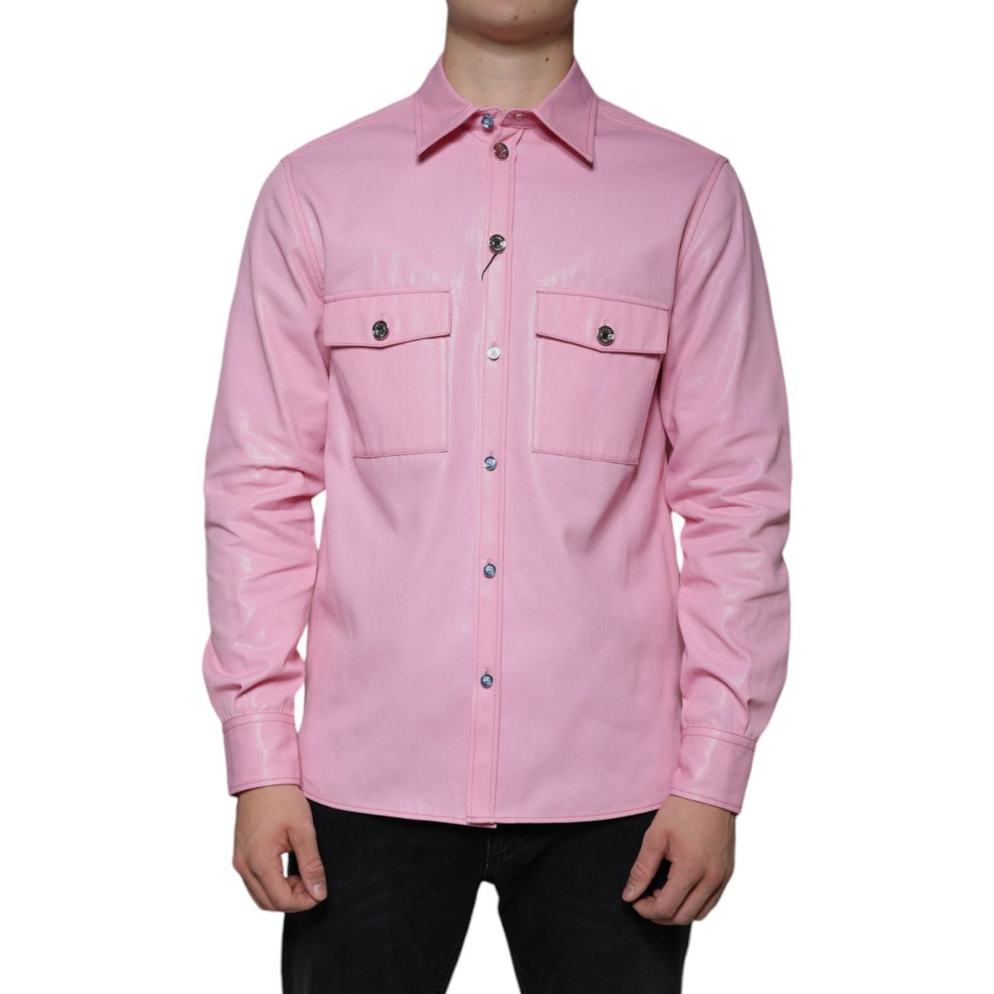 Dolce & Gabbana Pink Cotton Collared Button Down Shirt Dolce & Gabbana Gray