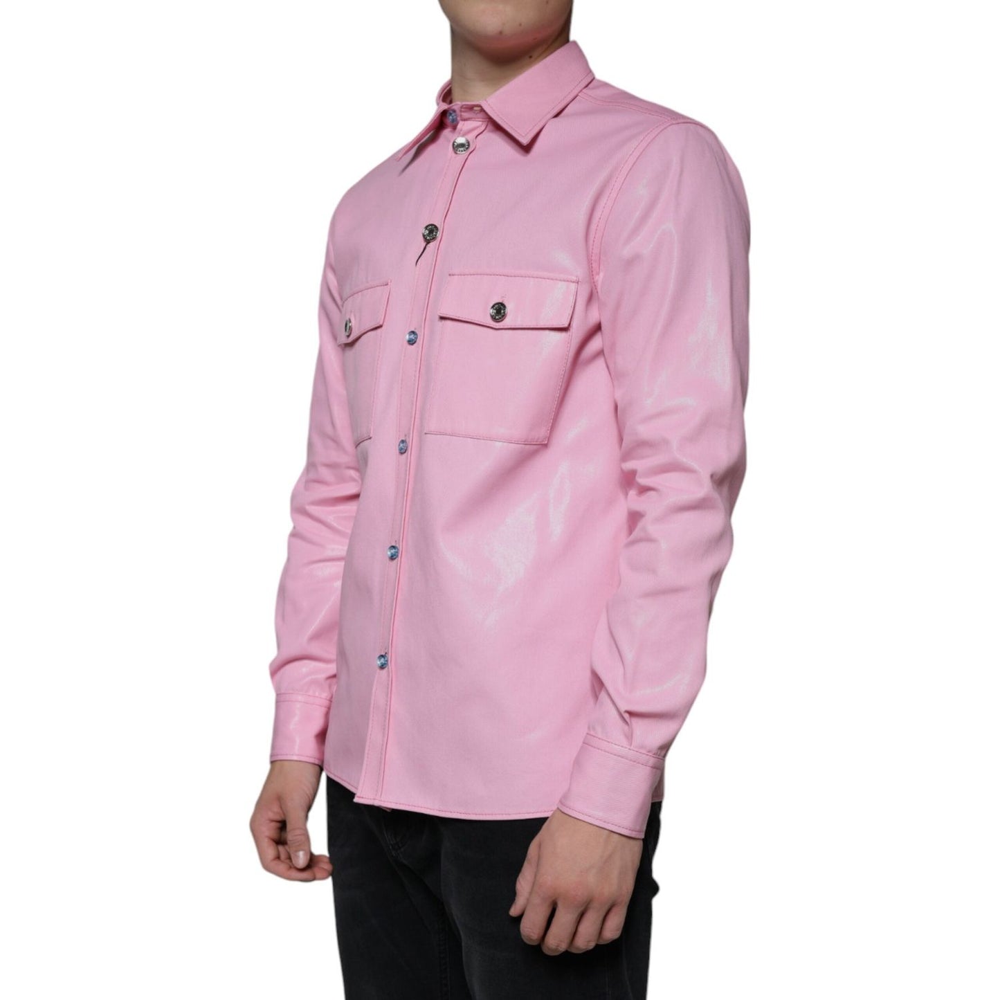 Dolce & Gabbana Pink Cotton Collared Button Down Shirt Dolce & Gabbana Gray