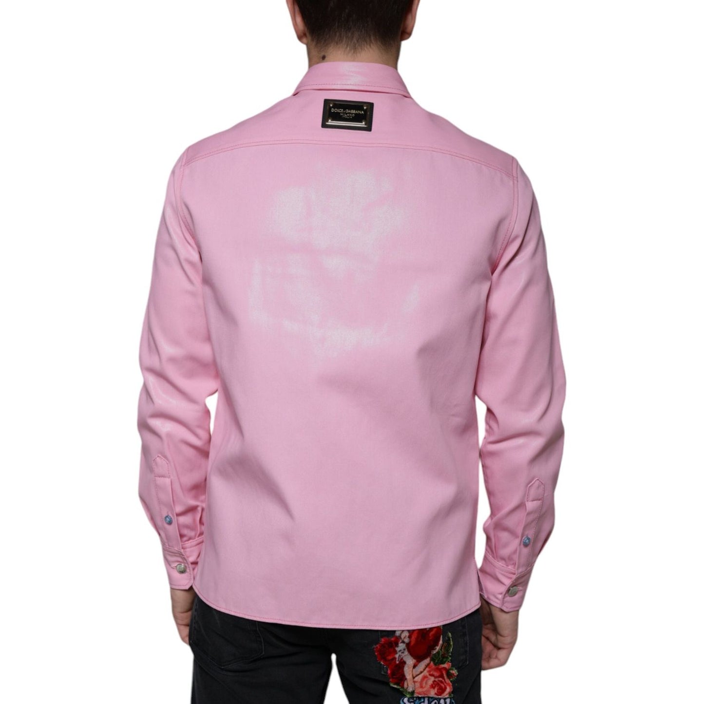 Dolce & Gabbana Pink Cotton Collared Button Down Shirt Dolce & Gabbana Gray