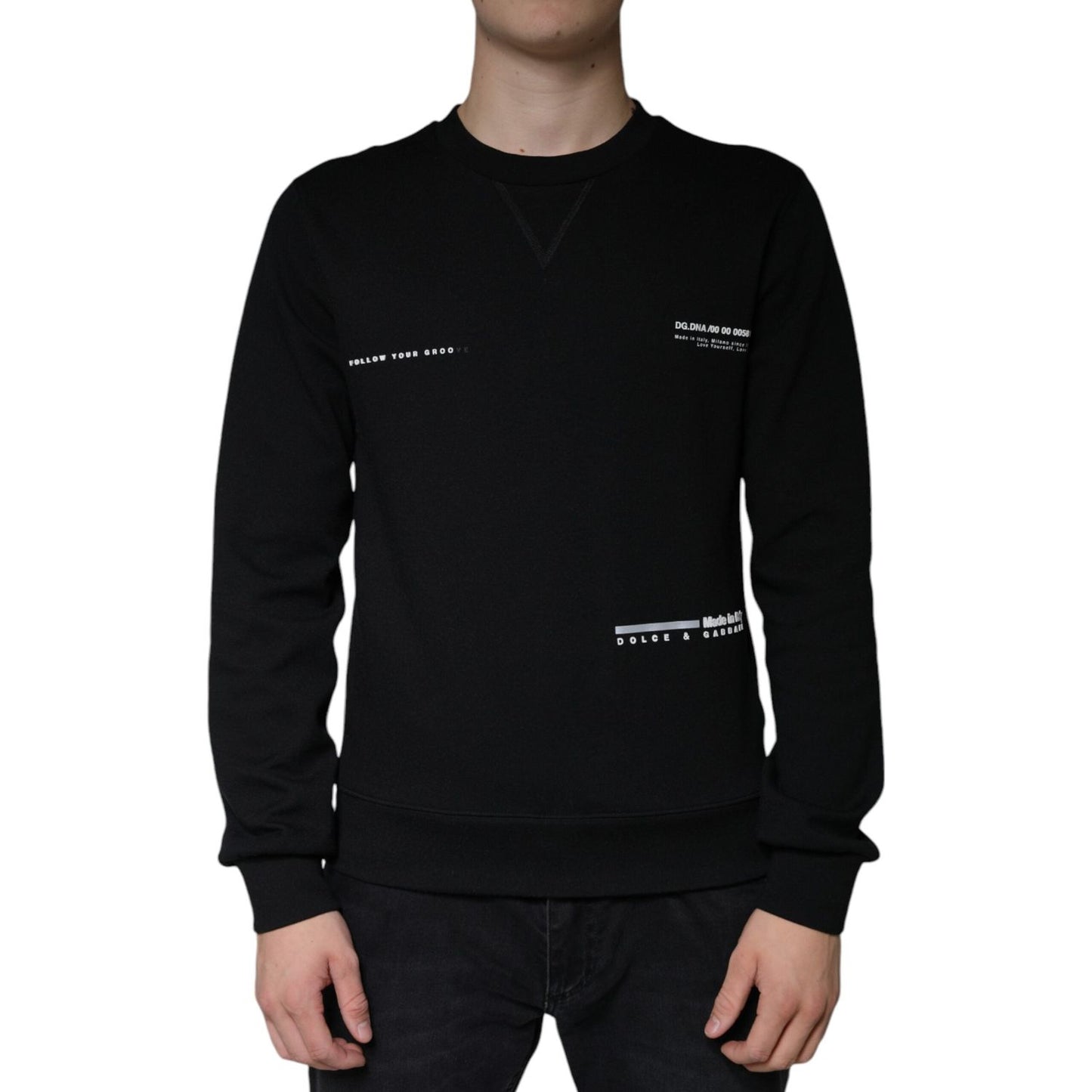 Dolce & Gabbana Black Logo Print CrewNeck Sweatshirt Sweater Dolce & Gabbana Black
