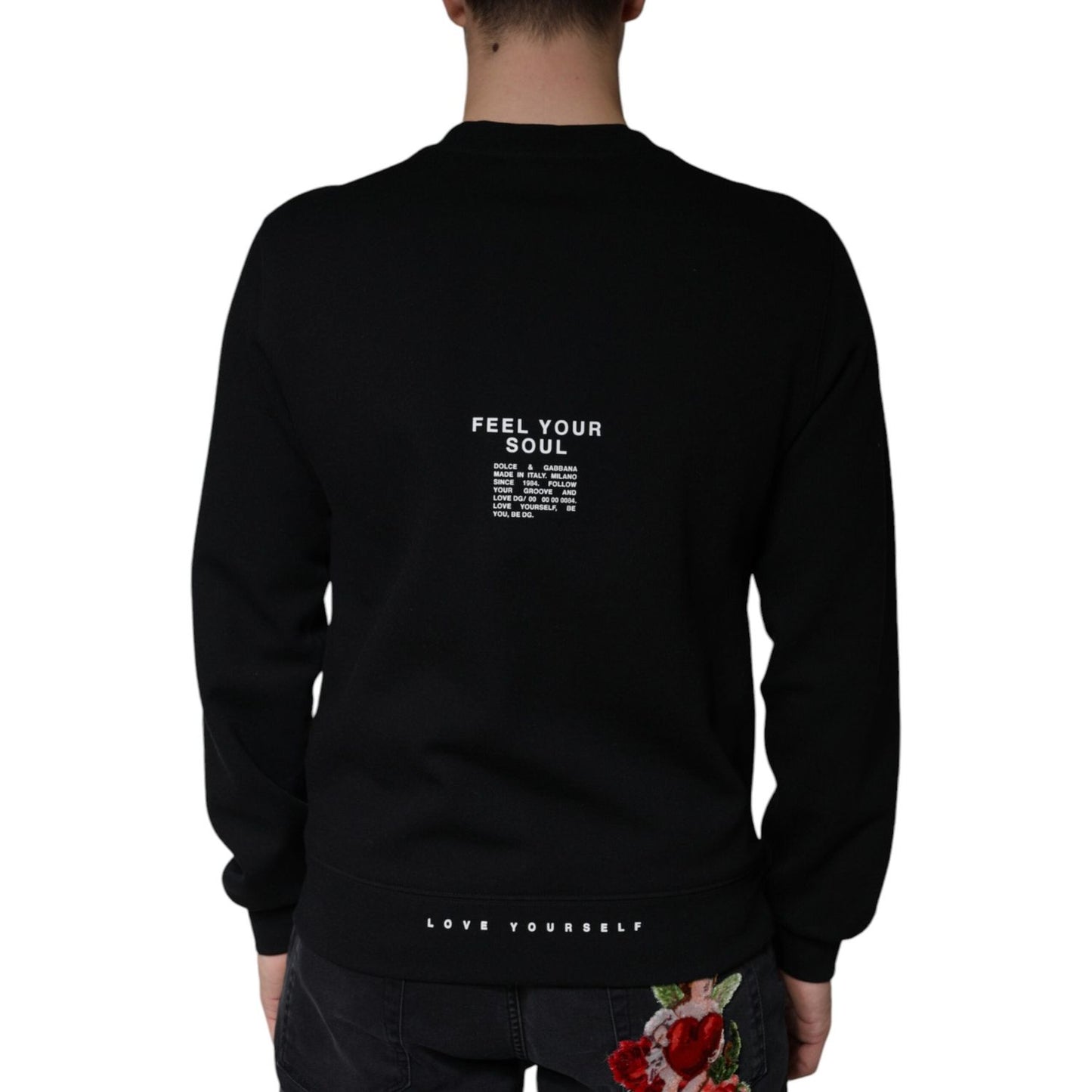 Dolce & Gabbana Black Logo Print CrewNeck Sweatshirt Sweater Dolce & Gabbana Black