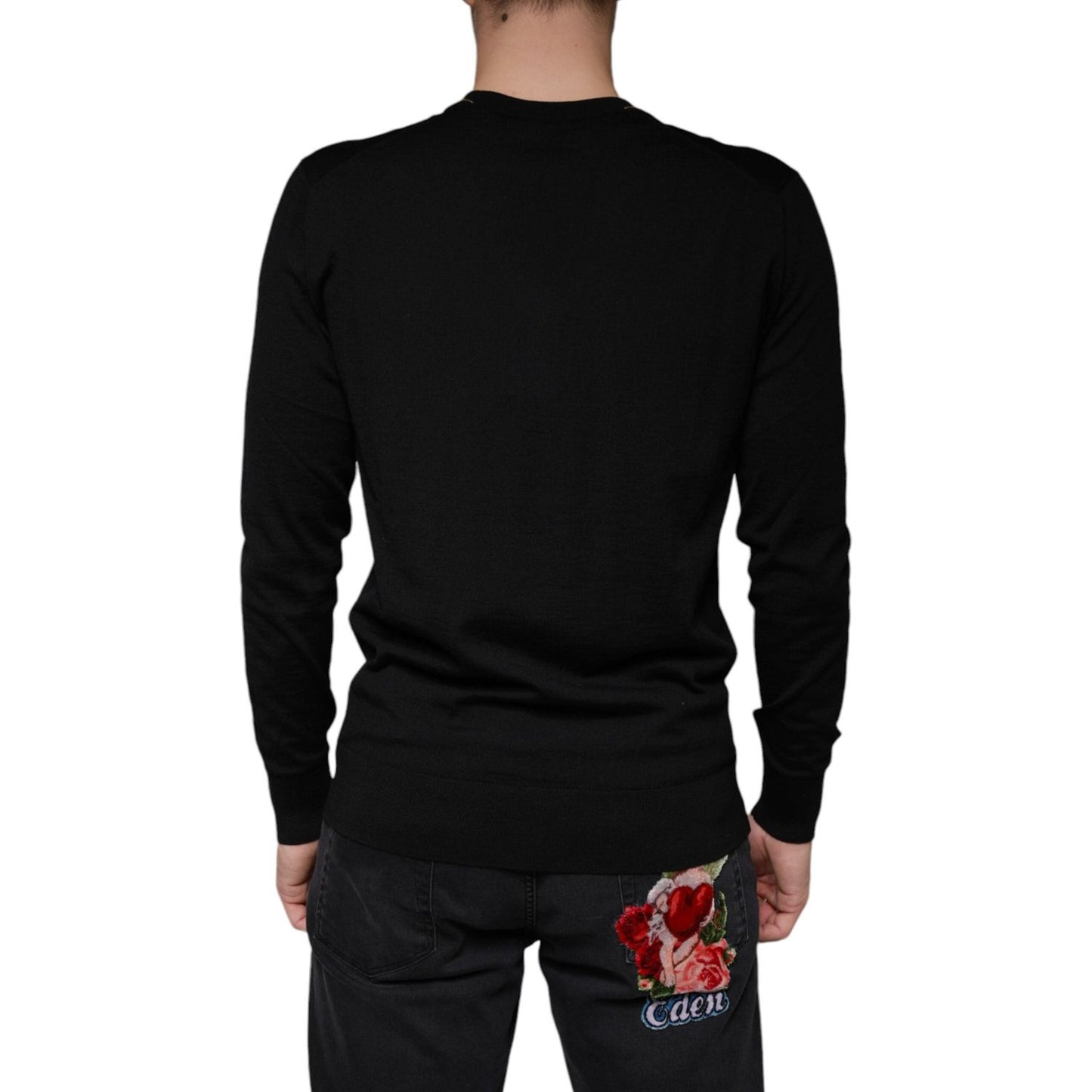 Dolce & Gabbana Black Embellished V-neck Pullover Sweater Dolce & Gabbana Black