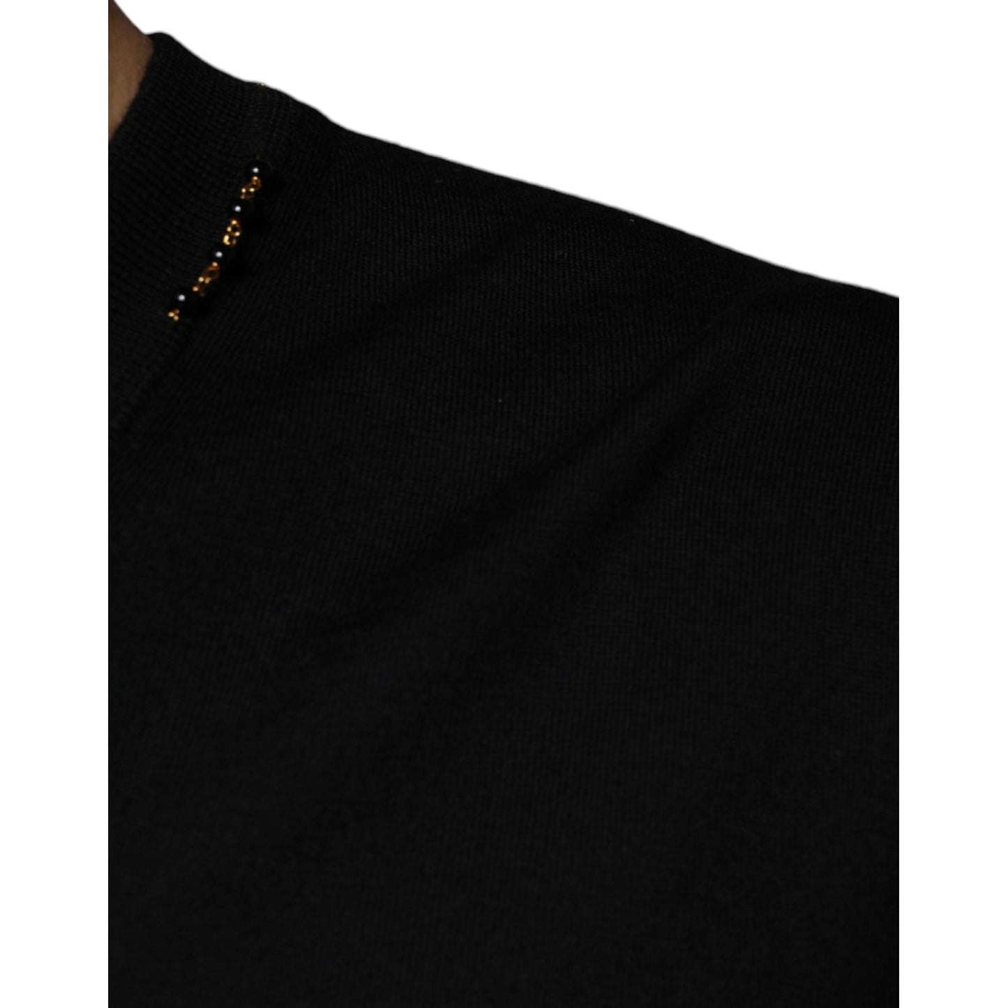 Dolce & Gabbana Black Embellished V-neck Pullover Sweater Dolce & Gabbana Black