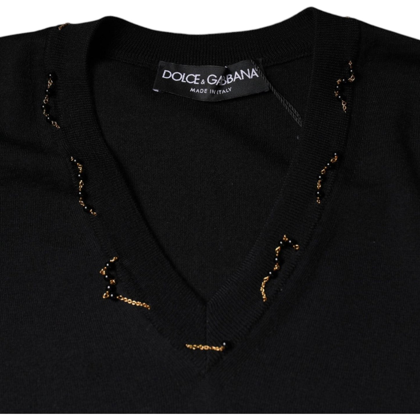 Dolce & Gabbana Black Embellished V-neck Pullover Sweater Dolce & Gabbana Black