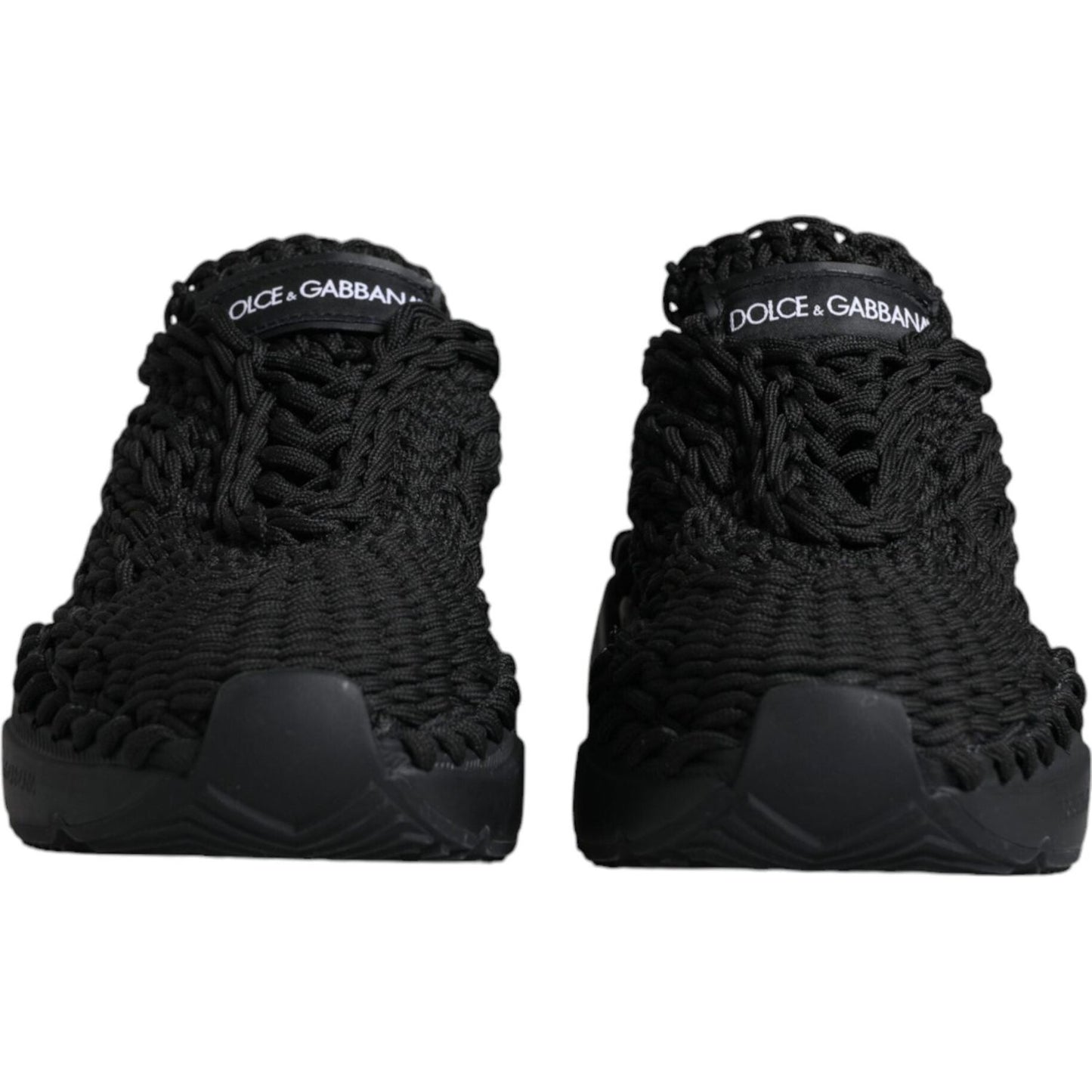 Dolce & Gabbana Black Knitted Daymaster Sneakers with lace-up closure and logo detail, featuring rubber sole, made in Italy, exclusive design.