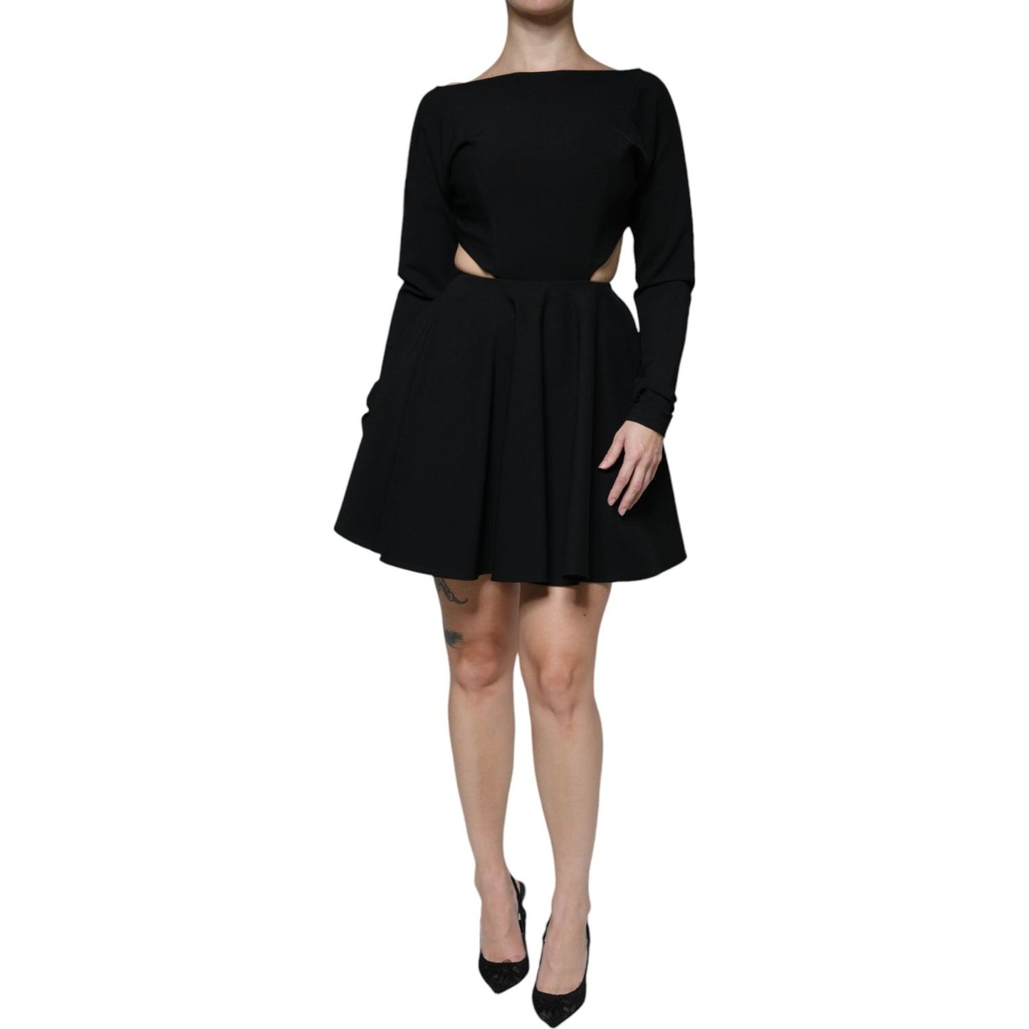 Dolce & Gabbana Black Viscose Cut Out A-line Long Sleeves Mini Dress Dolce & Gabbana Black