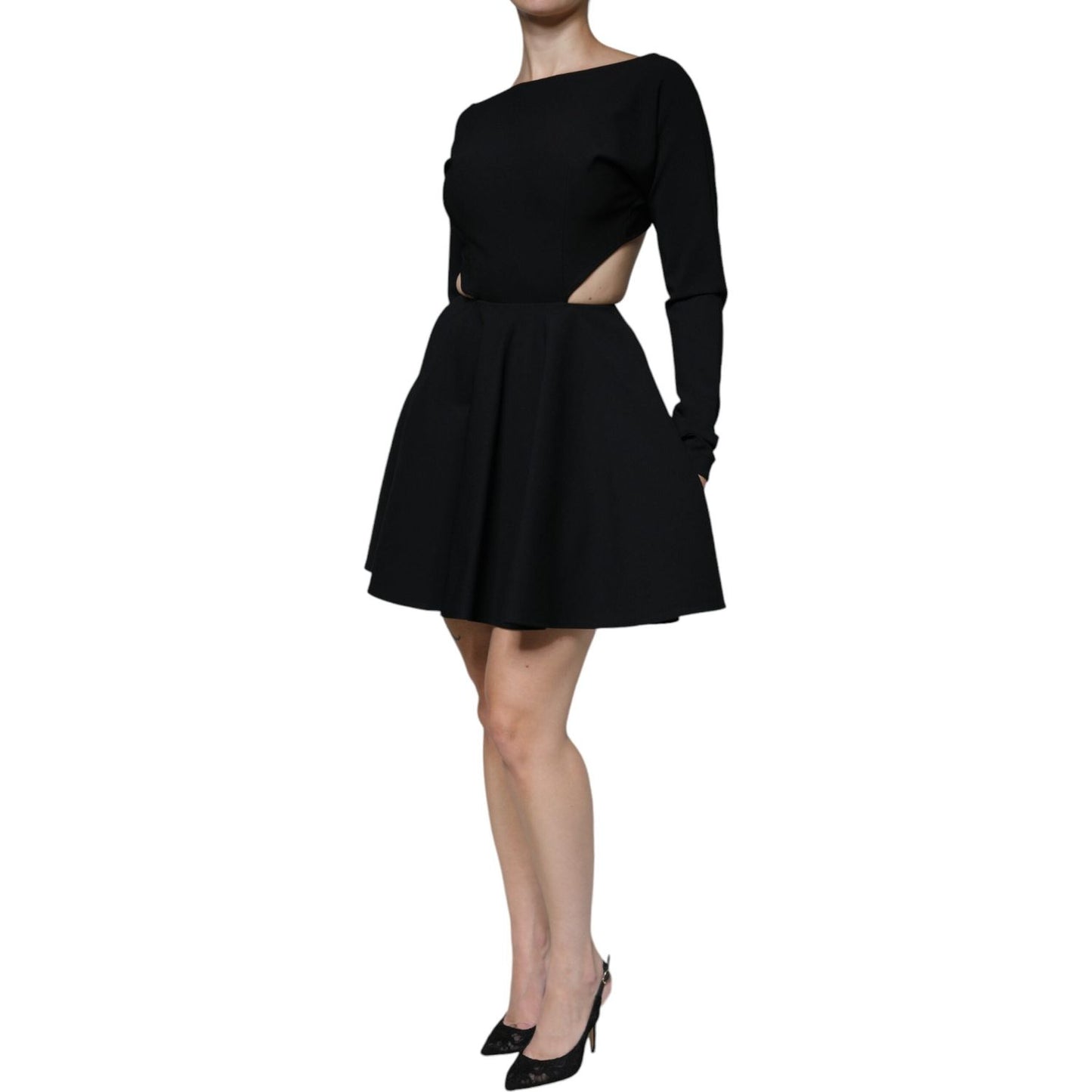 Dolce & Gabbana Black Viscose Cut Out A-line Long Sleeves Mini Dress Dolce & Gabbana Black