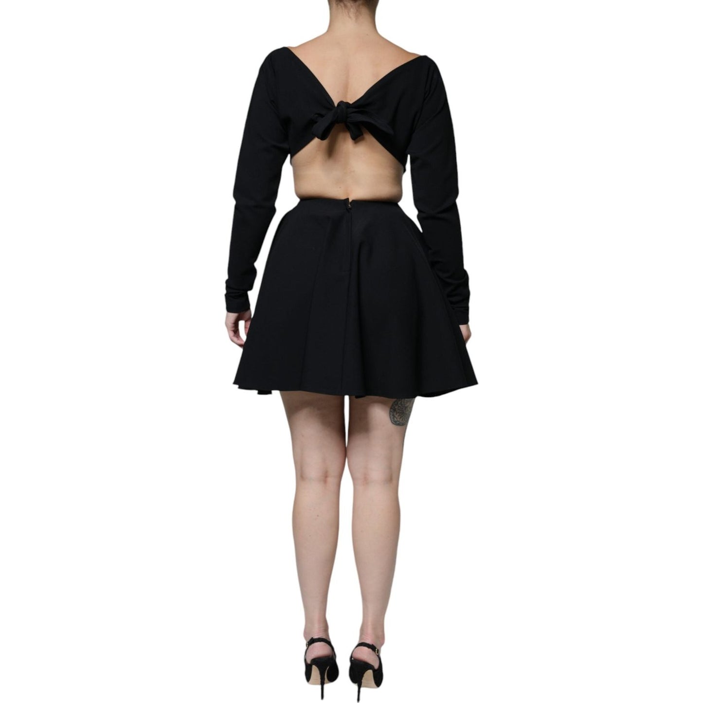 Dolce & Gabbana Black Viscose Cut Out A-line Long Sleeves Mini Dress Dolce & Gabbana Black