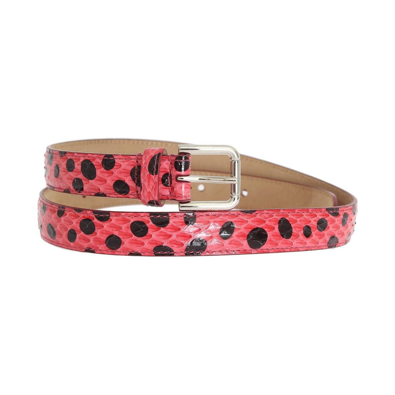 Dolce & Gabbana Pink Polka Snakeskin Silver Buckle Belt