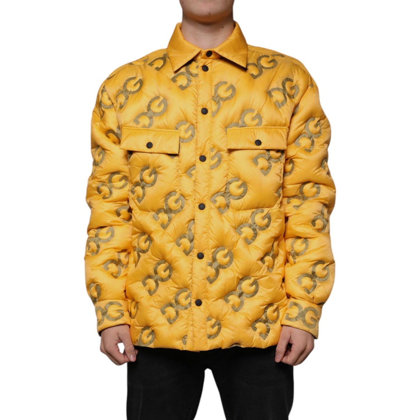Dolce & Gabbana Yellow Logo Padded Buttoned Blouson Jacket Dolce & Gabbana Goldenrod