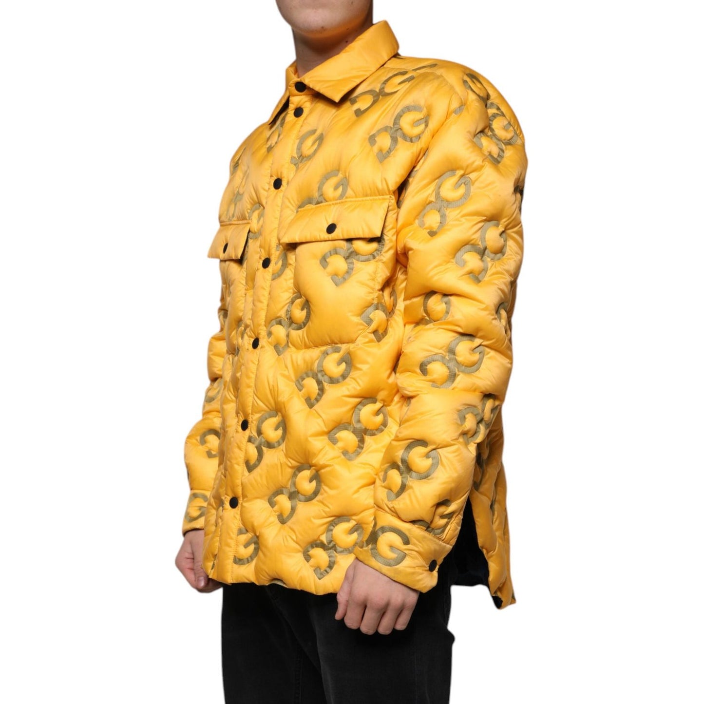 Dolce & Gabbana Yellow Logo Padded Buttoned Blouson Jacket Dolce & Gabbana Sandy Brown