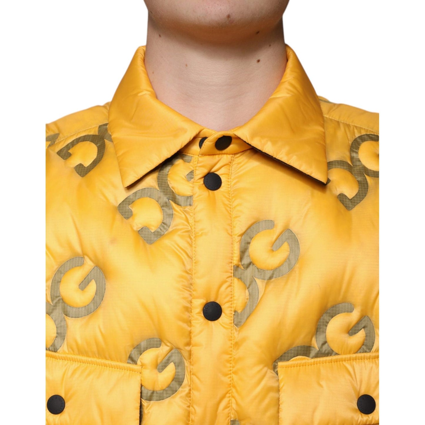 Dolce & Gabbana Yellow Logo Padded Buttoned Blouson Jacket Dolce & Gabbana Sandy Brown