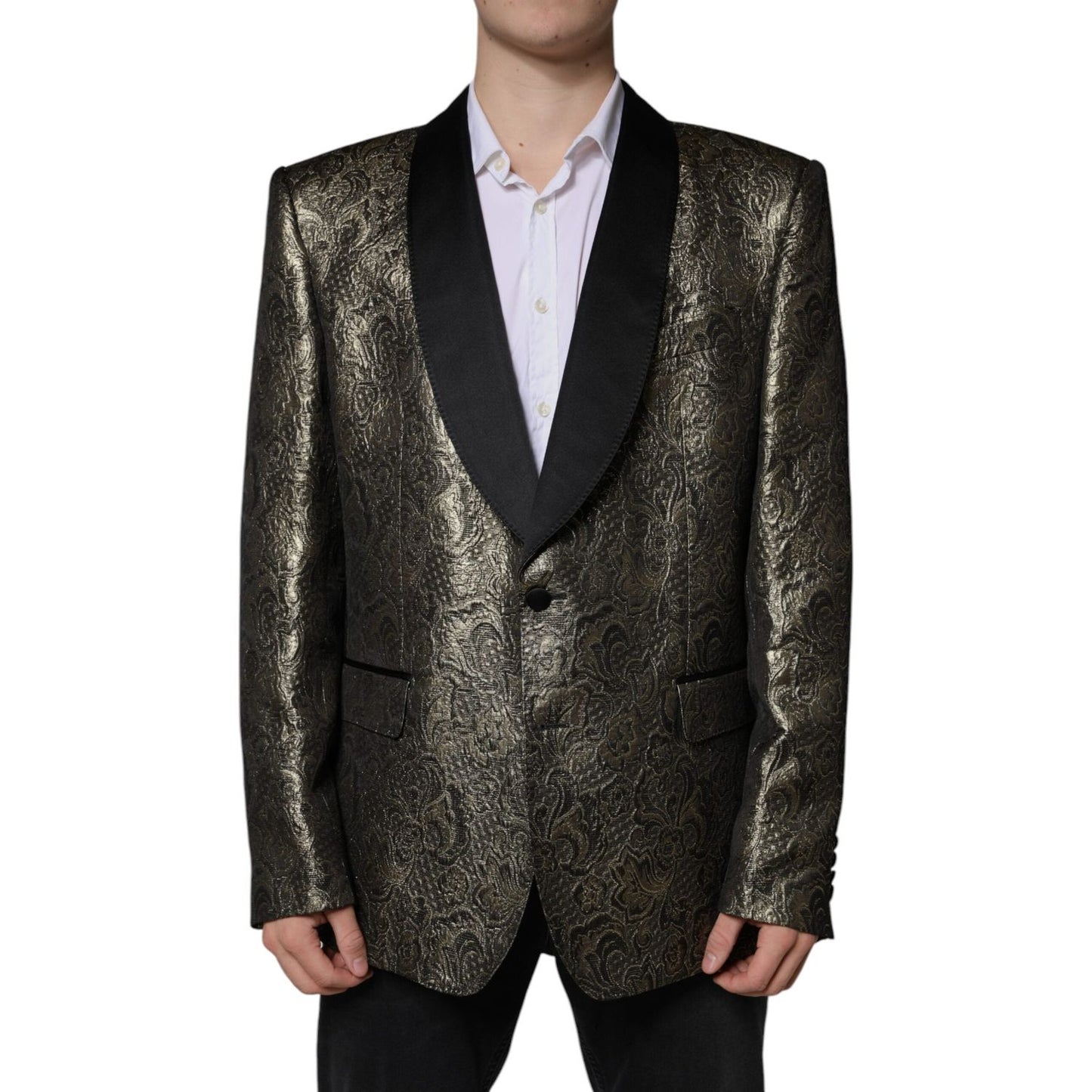 Dolce & Gabbana Gold SICILIA Jacquard Single Breasted Coat Blazer Dolce & Gabbana Black