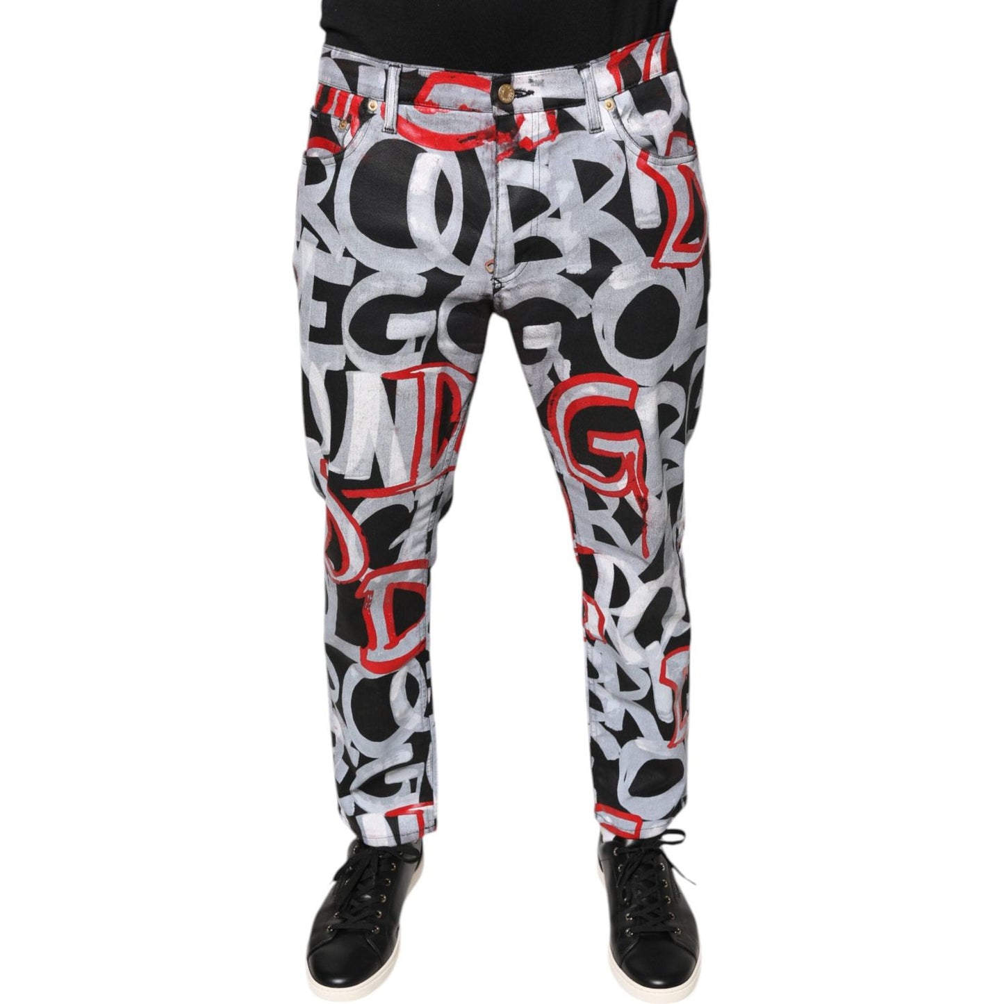 Dolce & Gabbana Multicolor Cotton Monogram Skinny Denim Jeans Dolce & Gabbana Gray
