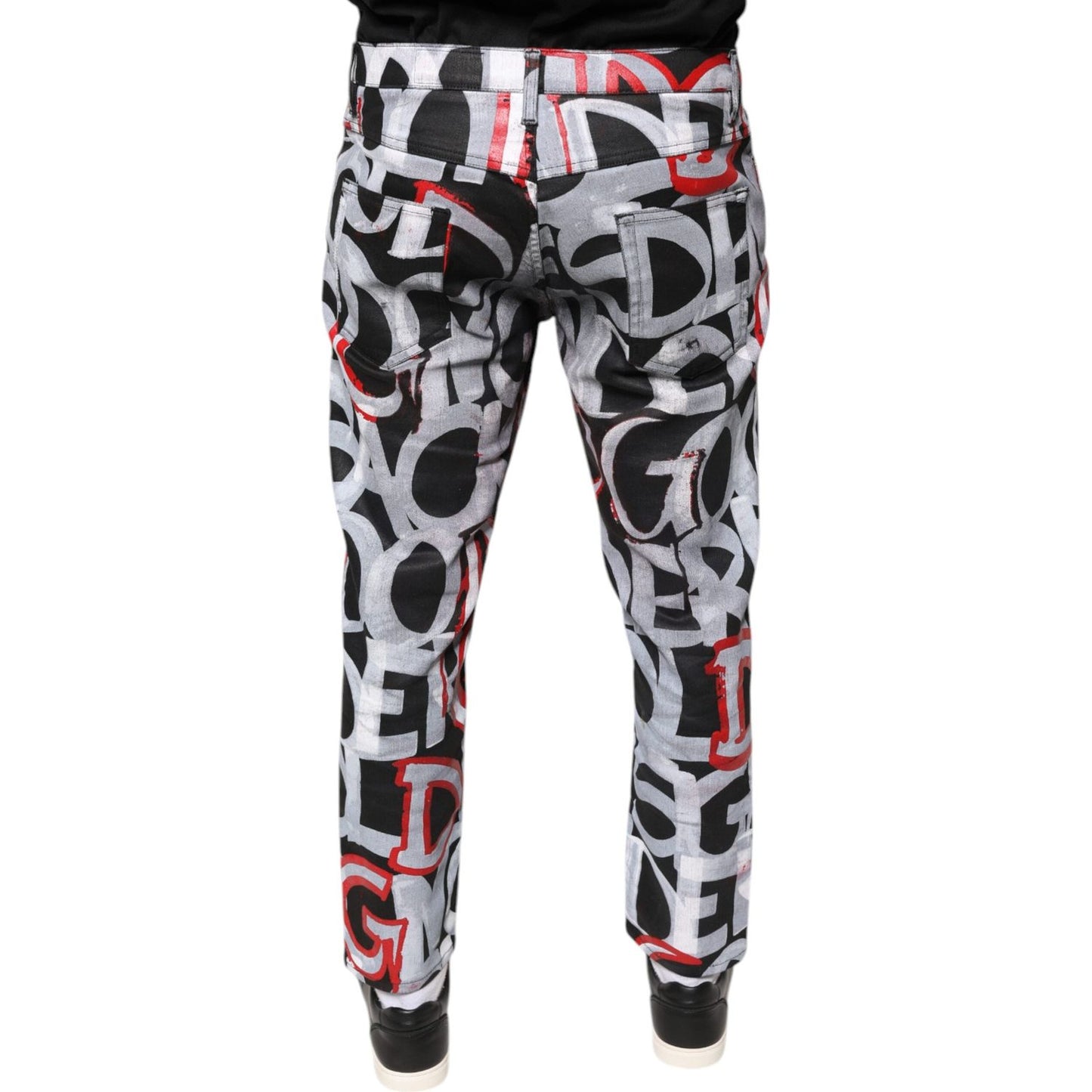 Dolce & Gabbana Multicolor Cotton Monogram Skinny Denim Jeans Dolce & Gabbana Gray