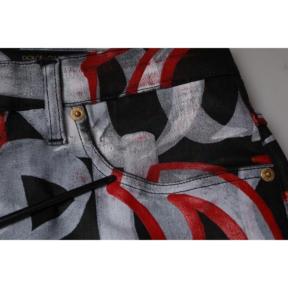 Dolce & Gabbana Multicolor Cotton Monogram Skinny Denim Jeans Dolce & Gabbana Dark Slate Gray