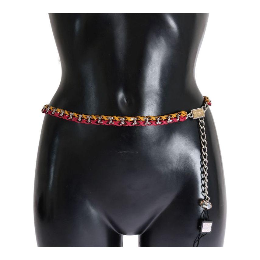 Dolce & Gabbana Red Yellow Leather Crystal Belt