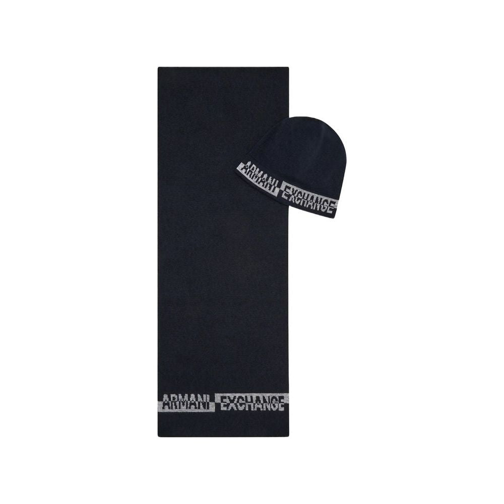 Armani Exchange Blue Wool Scarf Armani Exchange Black