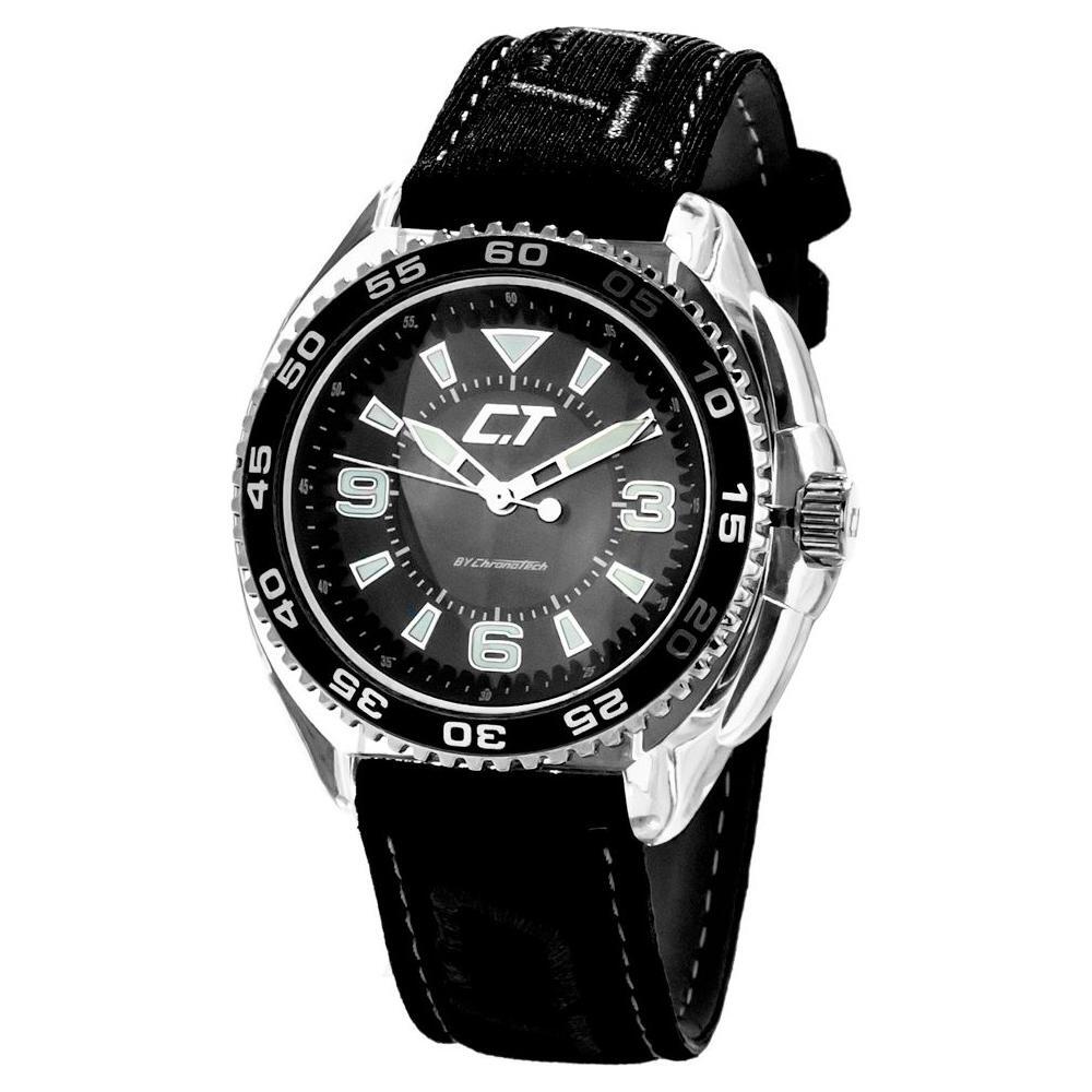 Chronotech Black Leather Sport Watch