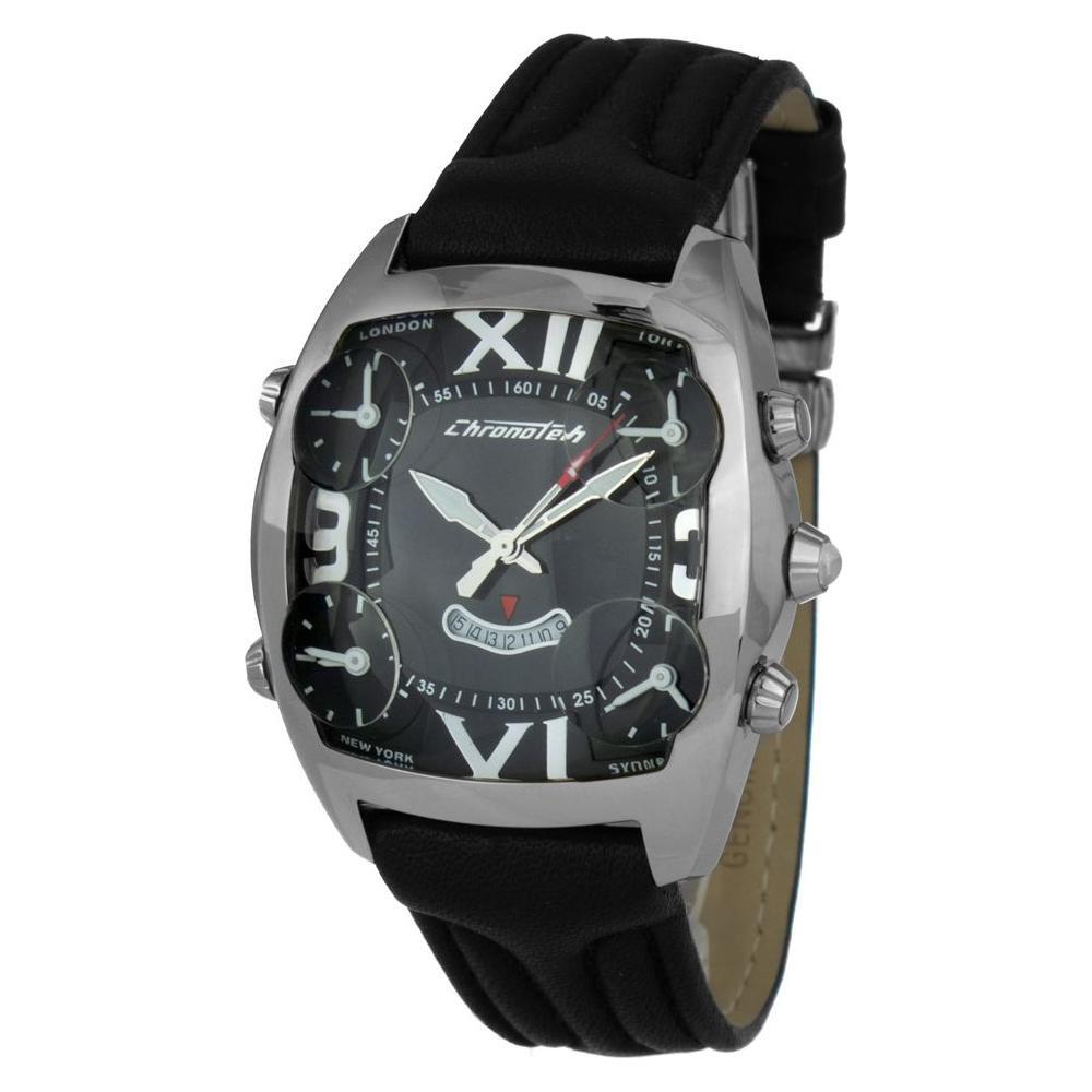 Chronotech Black Leather Watch