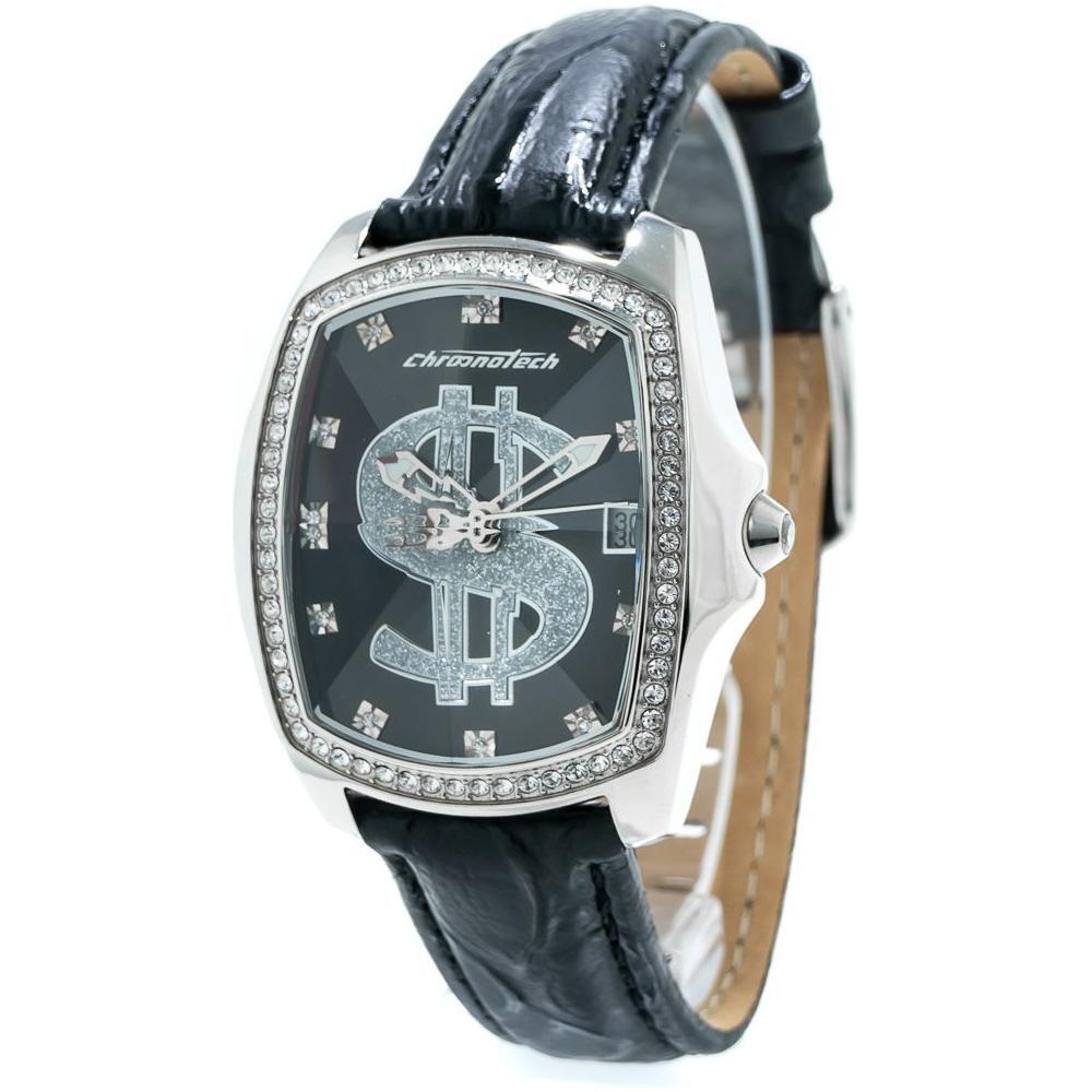 Chronotech Black Leather Dress Watch