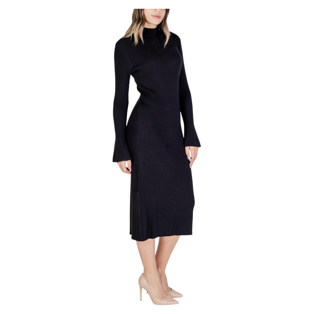 Sandro Ferrone Black Viscose Dress Sandro Ferrone Tan