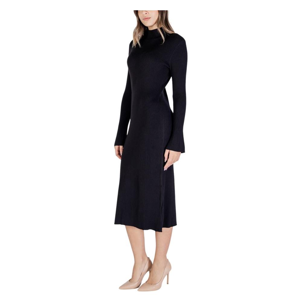 Sandro Ferrone Black Viscose Dress Sandro Ferrone Tan