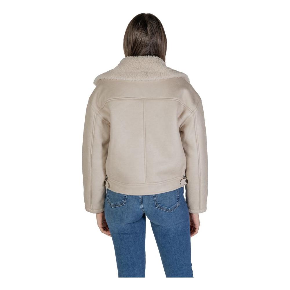 Vila Clothes Beige Artificial Leather Jackets & Coat Vila Clothes Gray
