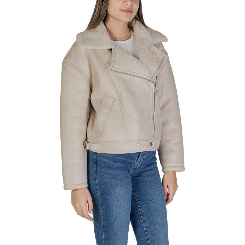 Vila Clothes Beige Artificial Leather Jackets & Coat Vila Clothes Dark Gray