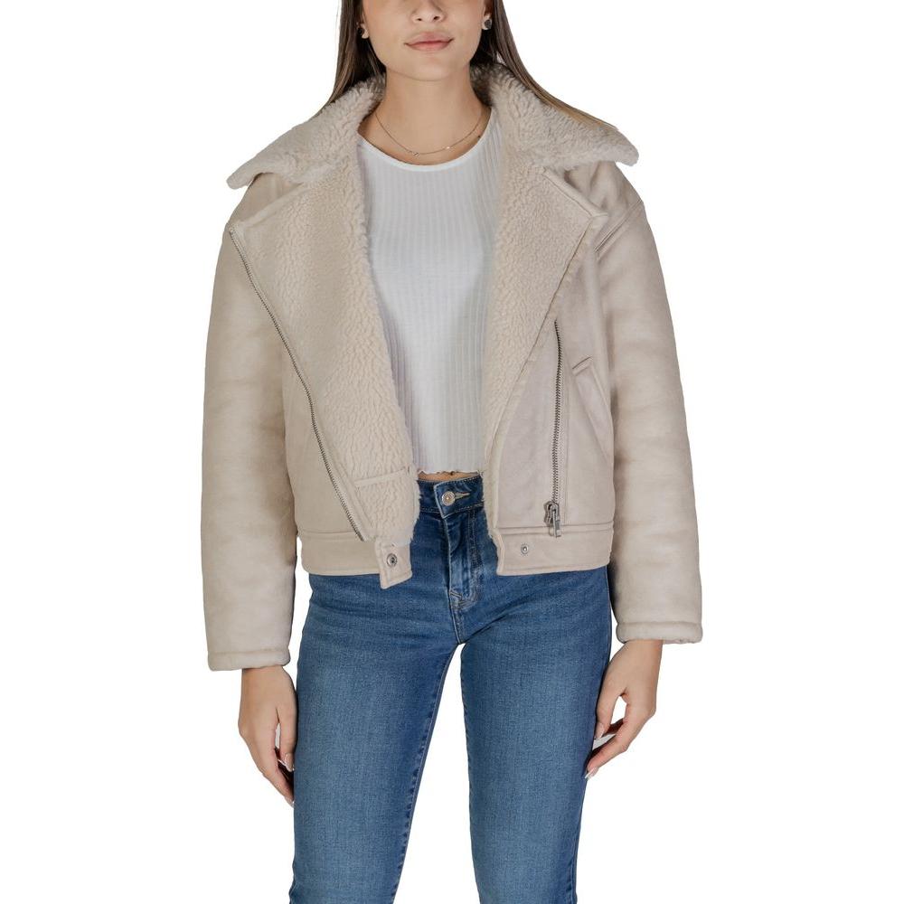 Vila Clothes Beige Artificial Leather Jackets & Coat Vila Clothes Dark Gray