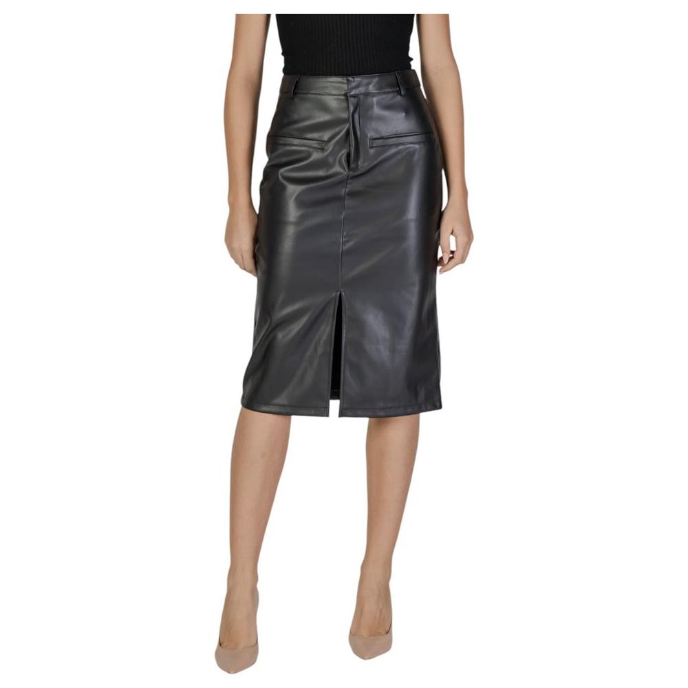 Vila Clothes Black Polyester Skirt Vila Clothes Dark Slate Gray