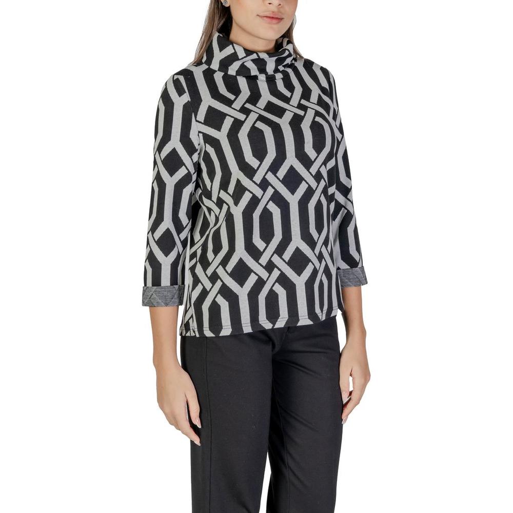 Women's Street One black polyester sweater with geometric design, fall/winter knitwear, 63% polyester, 34% viscose, 3% elastane.