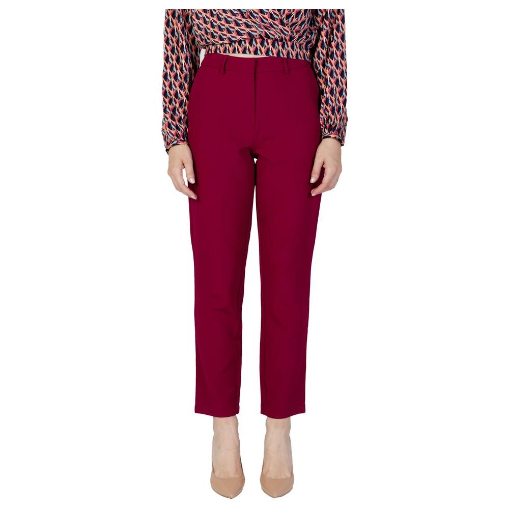 Women's Bordeaux Polyester Cigarette Pants by Vila Clothes, Fall/Winter Collection, 95% Polyester, 5% Stretch, Front View