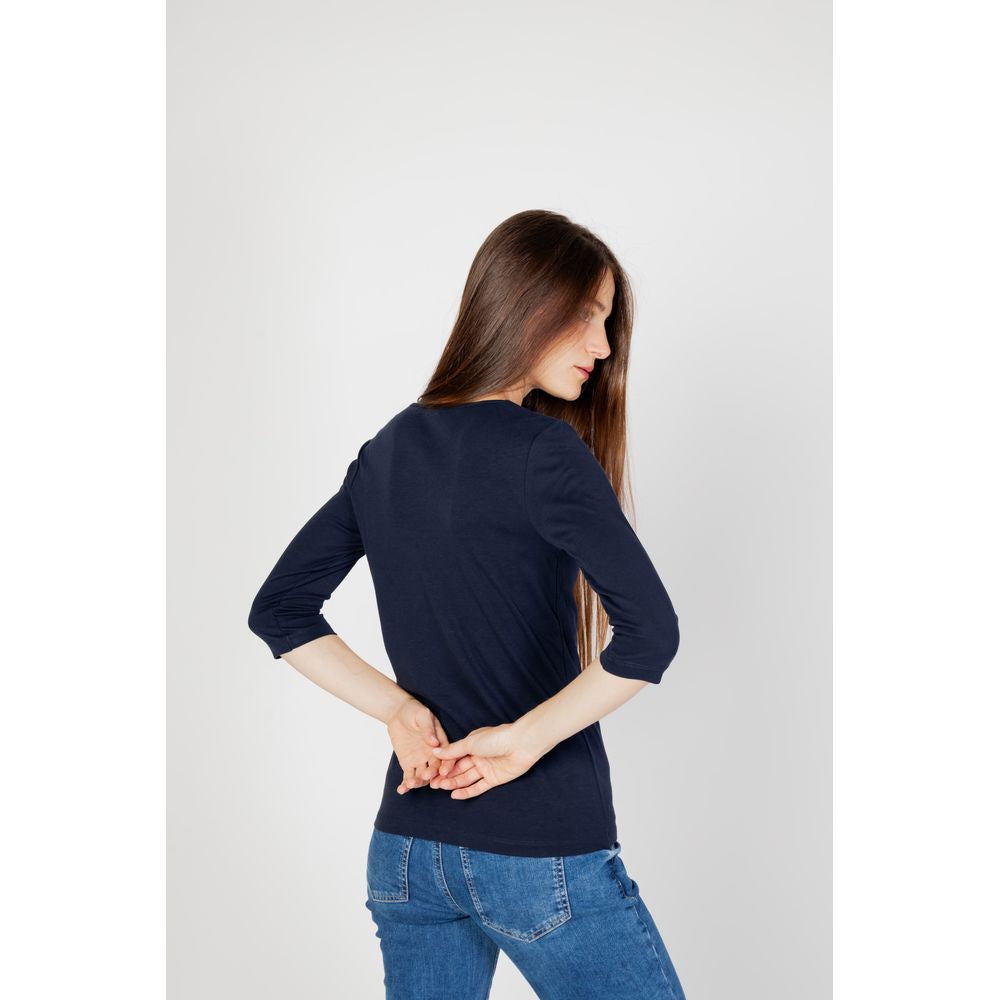 Street One women's long sleeve blue cotton t-shirt, autumn/winter collection, back view. 50% cotton, 50% modal.