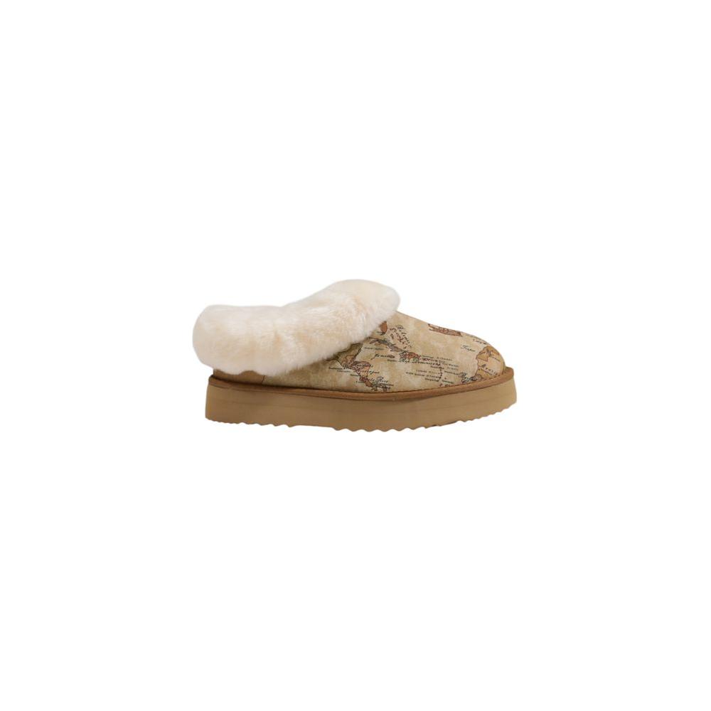 Alviero Martini Prima Classe beige fabric boot for women, fall/winter collection, 100% fabric, side view