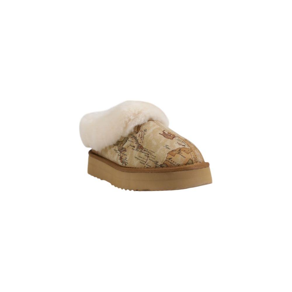 Alviero Martini Prima Classe beige fabric boot for women, Fall/Winter collection, featuring a cozy design with soft lining.
