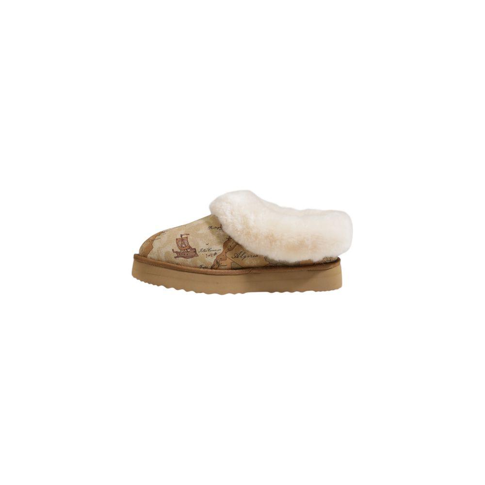 Alviero Martini Prima Classe beige fabric boot for women, fall/winter collection, featuring a soft fur lining and durable sole.