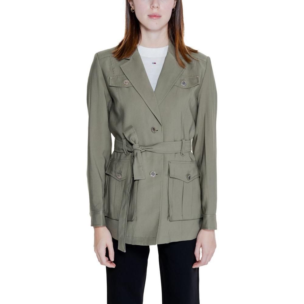 Morgan De Toi green viscose blazer for women with belt detail and pockets, made of 90% viscose and 10% polyester.